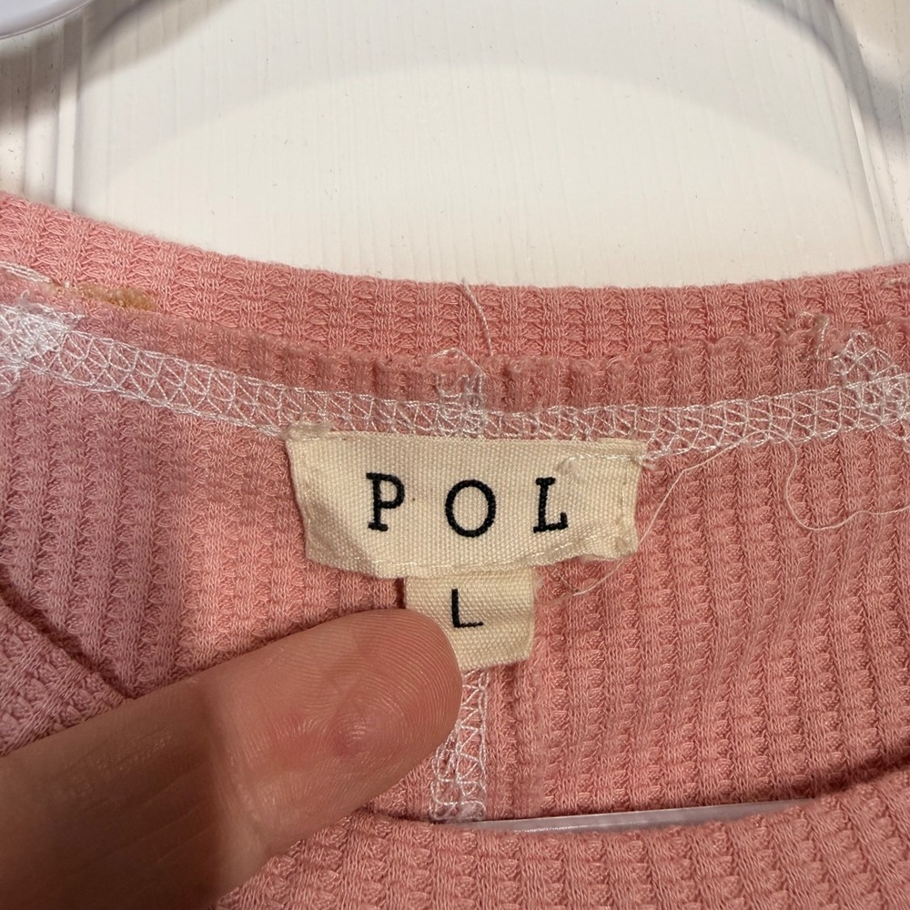 POL Pink Floral Lace Waffle Knit Long Lace Sleeve Top Size L YKT1297 Spring NWOT - Picture 3 of 8